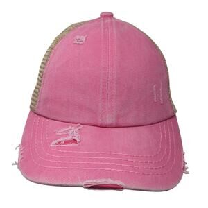 C.C Exclusives Ponytail Trucker Hat Multicolor One Size Mesh Back Distressed